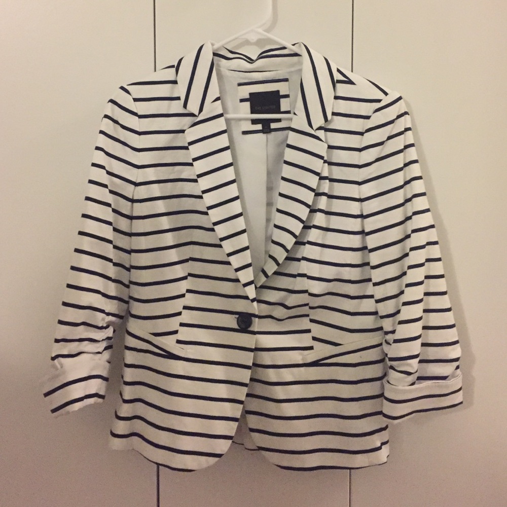 Striped White and Navy Blazer Jacket